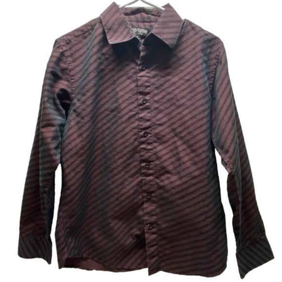 Xtreme Couture Button-Up Shirt Men's Medium Platinum Burgundy Stripe Long Sleeve - Picture 1 of 12